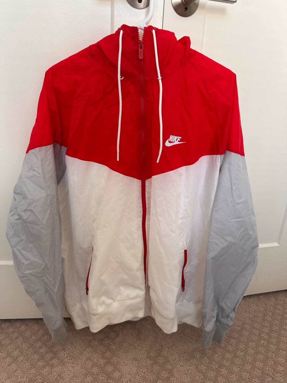 Nike Colorblock Hooded Windbreaker Jacket - Red/White/Gray